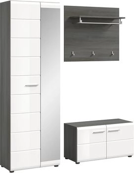 Mid.you Garderobenkombination SALSA 3-teilig Wei&szlig; Hochglanz/Rauchsilber (X68B2G02)