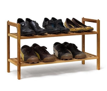 Relaxdays Schuhregal Walnuss stapelbar mit 2 Ablagen für 6 Paar Schuhe (10019276)