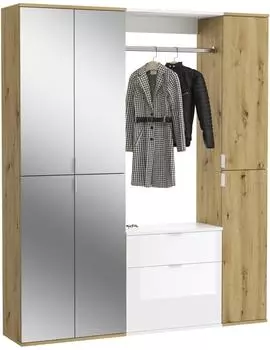 Mid.you Garderobe Hochglanz 3-teilig 1 Schublade 152 x 193 x 34 cm (1849000467) weiß