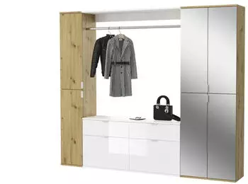 Mid.you Garderobe Hochglanz 3-teilig 2 Schubladen 212 x 193 x 34 cm (1849000468) weiß