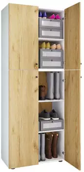 Mid.you Schuhschrank Lona Honigeiche Kunststoff 3 Fächer 70 x 182 x 39 cm (657049438) weiß