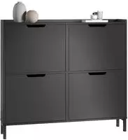 SCHUHKIPPER mit 4 Klappen, Schuhschrank schmal, 100x91x19cm Schwarz