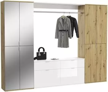 Mid.you Garderobe Hochglanz 3-teilig 2 Schubladen 243 x 193 x 34 cm (1849000465) weiß