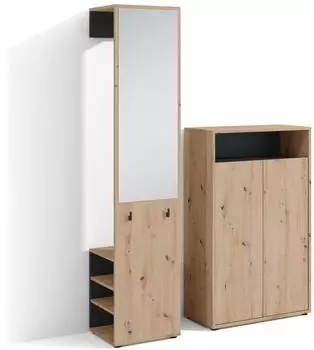 Mid.you Garderobe Eiche Artisan 2-teilig 110 x 186 x 35 cm (2047019102) schwarz/artisan