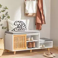 Fsr125-wn Schuhbank Mit 2 Sitzfl&auml;chen Und 1 Schiebet&uuml;r Sitzbank Mit Stauraum