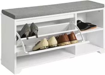 SoBuy Schuhbank 90x46x24 cm Wei&szlig; Hellgrau (FSR119-W)