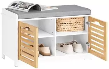 SoBuy Schuhbank 71x43x35 cm Weiß Natur (FSR23-II-WN)