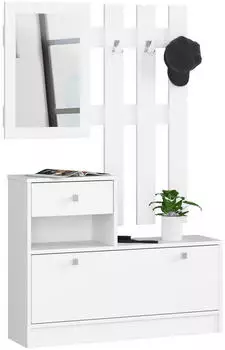 Akord Furniture Factory Flur-M&ouml;belset mit Schuhschrank, Spiegel, 1 T&uuml;r, 1 Schublade, Wei&szlig;, 90x25x170cm