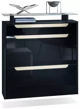 Vladon Schuhschrank Annie 2 Klappen, 1 Schublade, Schwarz matt/Hochglanz/Creme (Annie)