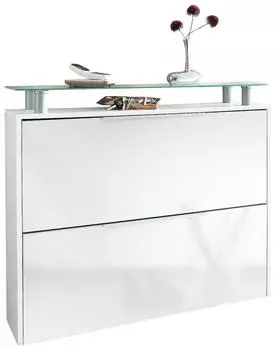 Borchardt-M&ouml;bel Rena Schuhschrank h&auml;ngend Wei&szlig; Matt/Hochglanz mit Glasablage 89x83x23cm (750107-0)