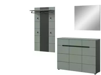 xonox.home Canu Garderobenkombination 3-teilig, Basaltgrau/Smoke Green, 215x190x37cm