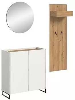 ebuy24 Drive Garderobenkombination 3-tlg. mit Spiegel, Wei&szlig;, 175x197x32cm (D19)
