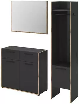 xonox.home Bueno Garderoben-Set Basalt / Nox Oak, 152x189x37cm (3-tlg.)