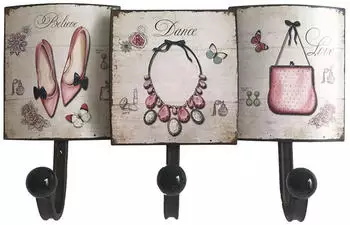 ETC Shop Garderobenbrett mit Haken, Blechschild-Paneel, 3 Motive, 34,5x21cm