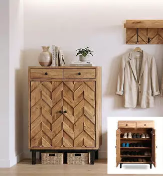 main möbel Ontario Schuhschrank Massivholz Akazie 88x120cm (4863-B Cross)