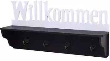 MCW Wandgarderobe D41 "Willkommen" 4 Haken, Kiefer schwarz/wei&szlig; (MCW-D41)