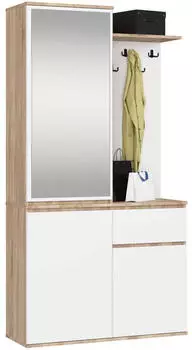 Akord Furniture Factory ENTRO Eingangsm&ouml;bel-Set mit Spiegel, 3 T&uuml;ren, Sonoma Eiche/Wei&szlig;, 95x35x183cm