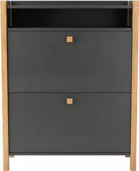 Woodman Charis Schuhbank Eichenfurnier grau-schwarz, 84x107x26cm