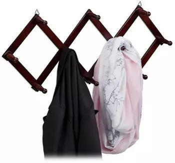 Relaxdays Scherengarderobe Holz, 10 Haken, Dunkelbraun, 2er-Set