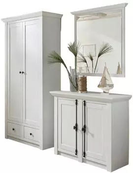 Furn.Design Hooge Garderoben-Set 3-teilig Pinie Weiß Landhaus 220x206x45cm