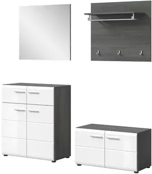 Inn.Furn Rumba Garderoben-Set 4-teilig Weiß Hochglanz/Grau 175cm (Rumba)