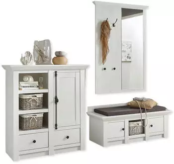 Furn.Design Hooge Garderoben-Set 3-teilig Landhaus Weiß Pinie (I-6PPXT3)