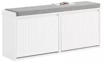 SoBuy FSR98-XL-W Schuhbank mit 2 Klappen, Sitzkissen, wei&szlig; (FSR98-XL-W)
