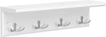 Songmics Wandgarderobe mit Ablage, 4 Doppelhaken aus Metall, Wei&szlig; (LHR42WT)