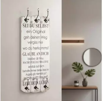 Mucola Wandgarderobe Shabby Chic Holz 6 Haken 100x40cm