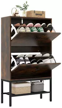 Costway Schuhschrank mit 2 Klappen, 4 verstellbare Regale, 15 Paar, 60x24x106cm (VH33671OR)