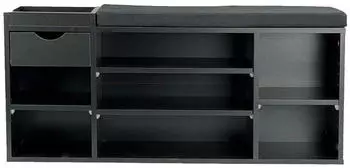 Wohnling Schuhbank mit Sitzkissen, Schublade und Regalb&ouml;den, Schwarz, 100cm (WL7.769)