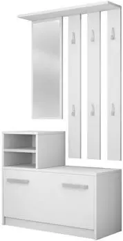 Mirjan24 Kolom Garderoben-Set mit Spiegel, Schuhschrank, 6 Kleiderhaken, Wei&szlig;