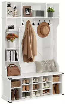 Vasagle Garderobenst&auml;nder 4-in-1 mit Schuhbank und verstellbaren Ablagen (HSRDE440W03)
