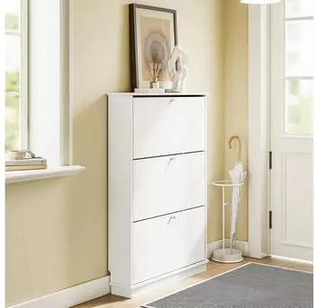 SoBuy Schuhschrank mit klappbaren T&uuml;ren, schmal, Holzwerkstoff, Wei&szlig;, 18x76x113cm (FSR215-W)
