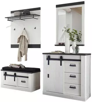 Furn.Design Stove Garderoben-Set 5-teilig, Pinie Weiß/Anthrazit, 206x200cm
