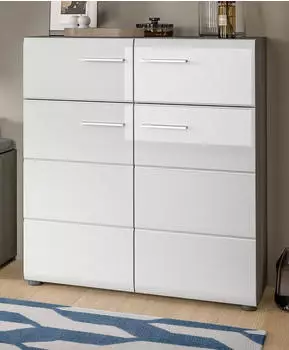 Inn.Furn Rumba Schuhschrank Weiß Hochglanz/Grau 4 Fächer 2 Schubladen 80x90x37cm (Rumba)
