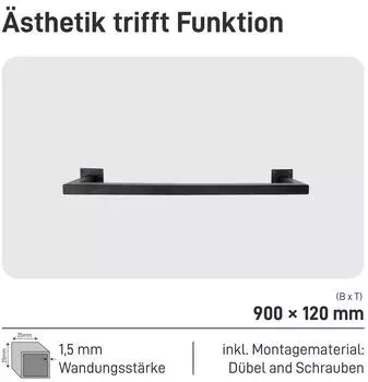 Natural Goods Berlin Kleiderstange U-Form Wandmontage Metall Schwarz 90x12cm