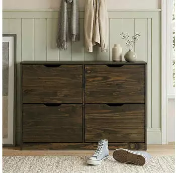 Idimex Basil Schuhschrank mit 4 Klappen, Kiefer massiv, Graubraun (115x79x25cm)