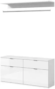 Inn.Furn SystemX Garderoben-Set Weiß Hochglanz 121x79x34cm mit Kleiderstange (SystemX)