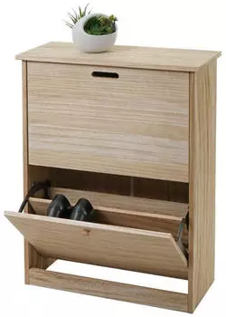 MCW Schuhkipper K45 2 Klappf&auml;cher Holzwerkstoff naturbraun 60x81x25cm (90735)