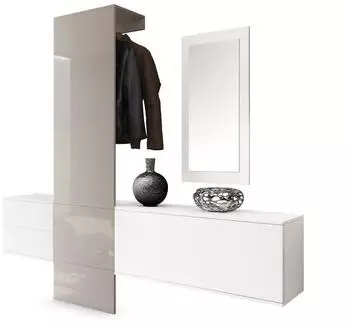 Vladon Carlton Set 1 Garderoben-Set Wei&szlig; matt/Sandgrau Hochglanz, 208x193x35cm