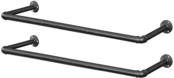 Songmics Wandgarderobe mit Kleiderstange, Metall, Schwarz, 2er-Set, 92x30cm