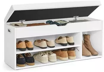 Vasagle Schuhbank mit Sitzfläche, gepolstert, 3 Fächer, 100x44x30cm, Wolkenweiß (LHS130W14)