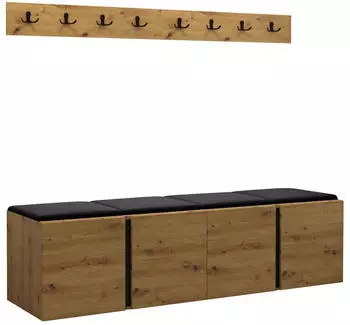 Mirjan24 Orion VII Garderoben-Set 2x Schuhschrank, 2x Kleiderhakenbrett, Polsterpaneel (168x42x46cm)