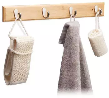 Relaxdays Wandgarderobe Bambus 4 Haken 2er-Set