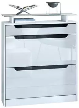 Vladon Fiesta Schuhschrank 2 Klappen Schublade Wei&szlig; Hochglanz/Schwarz Hochglanz (50001791)