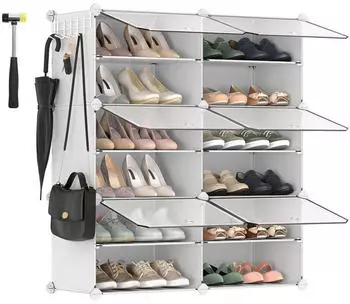 Songmics Sneak Schuhschrank 6 F&auml;cher, Kunststoff, wei&szlig;, 83x94x32cm (LPC033W01)