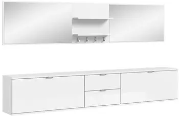 xonox.home Projekt X Garderobenkombination 6-teilig, Wei&szlig; Hochglanz, Holzwerkstoff, 236x193x32cm (X07A9S27)