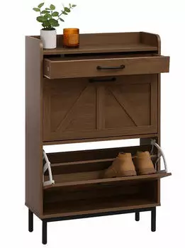 MCW Schuhkipper MCW-P45 2 Kippf&auml;cher Schublade MDF 95x60x24cm braun (100483)
