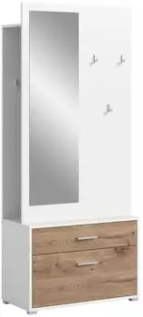 Inn.Furn Pallas Kompaktgarderobe mit Spiegel, Weiß/Eiche, 80x190cm (GE70128-02)